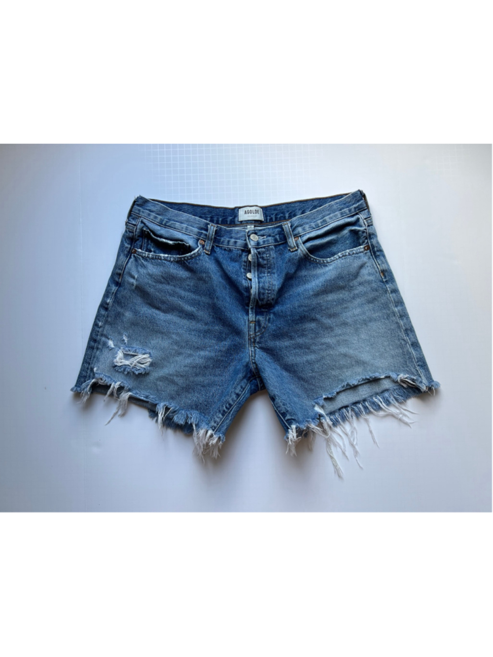 Agolde Parker Long Distressed Cutoff Blue Jean Shorts 31